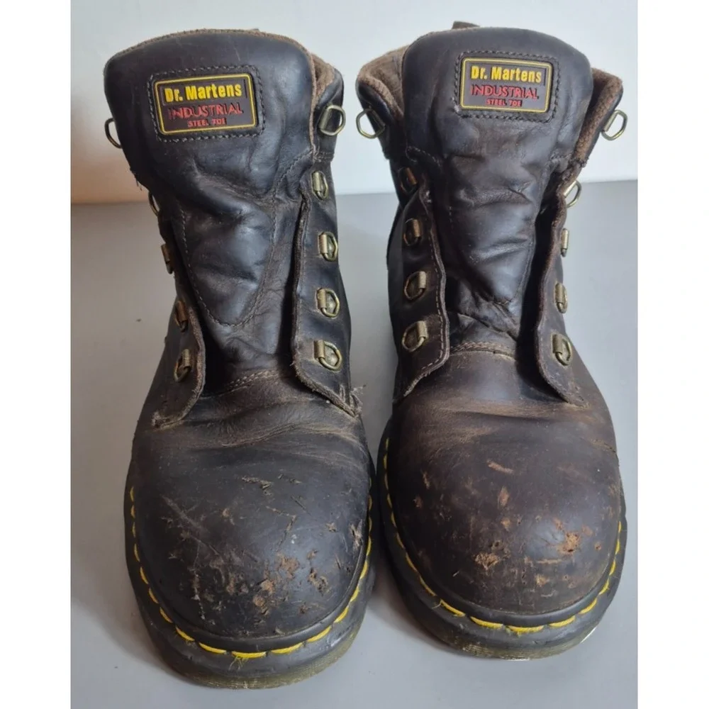 Dr. Marten's Mens Industrial Steel Toe Work Boots Brown Size 11 No Laces